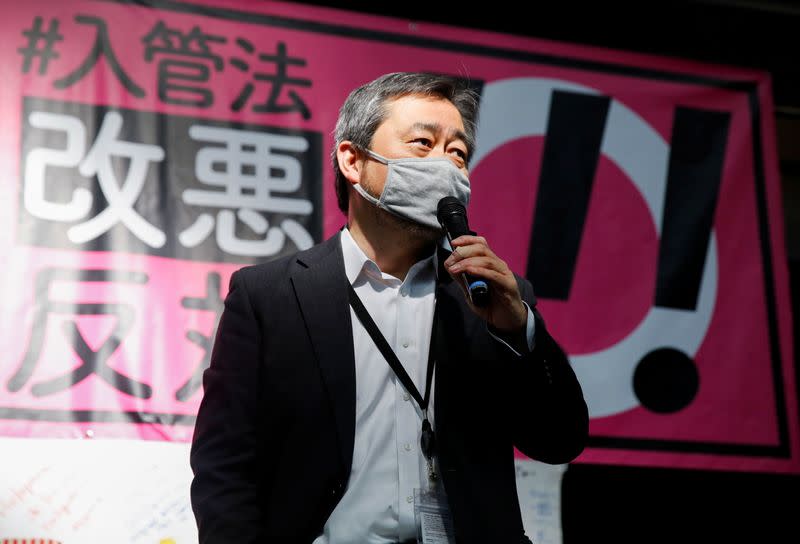 Takeshi Ohashi, a member of Japan Lawyers Network for Refugees, speaks during a news conference in Tokyo