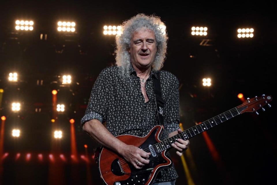 Brian May of Queen performs during Fire Fight Australia at ANZ Stadium (Getty Images)