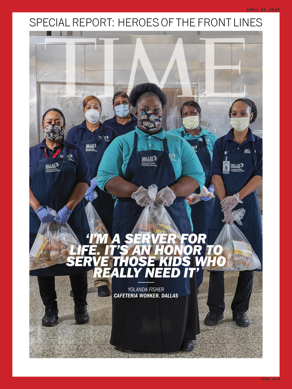 From left to right: Porsche Lacey (food service assistant), Keke Lafayette (food service assistant), Shannon Wiggins (food service assistant), Yolanda Fisher (cafeteria manager), Pamela Harrington (food service assistant), and Katrina Parker (food service assistant) | Elizabeth Bick for TIME