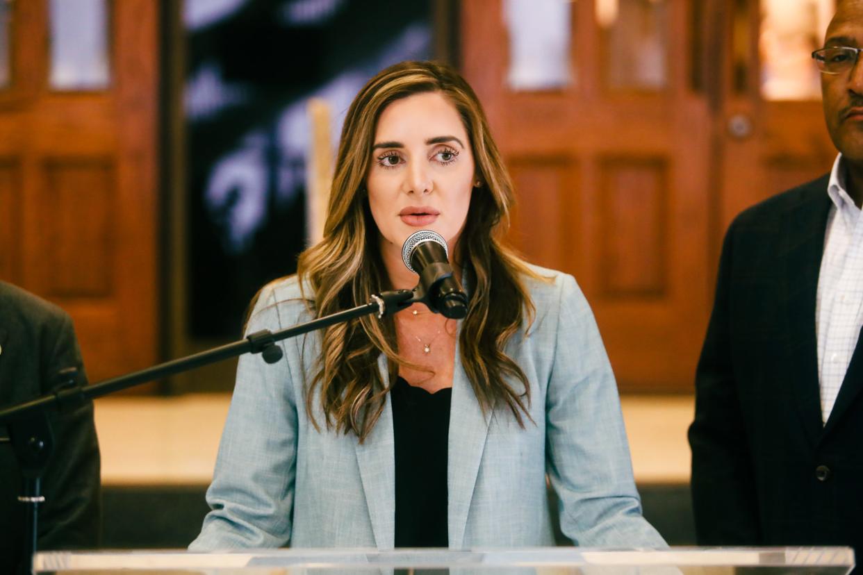 Hamilton County District Attorney Coty Wamp gives updates during a press conference about the investigation into Shelby County Clerk Wanda Halbert for incorrect revenue reports on Friday, March 22, 2024, at the Shelby County Administration Building in Memphis, Tenn.