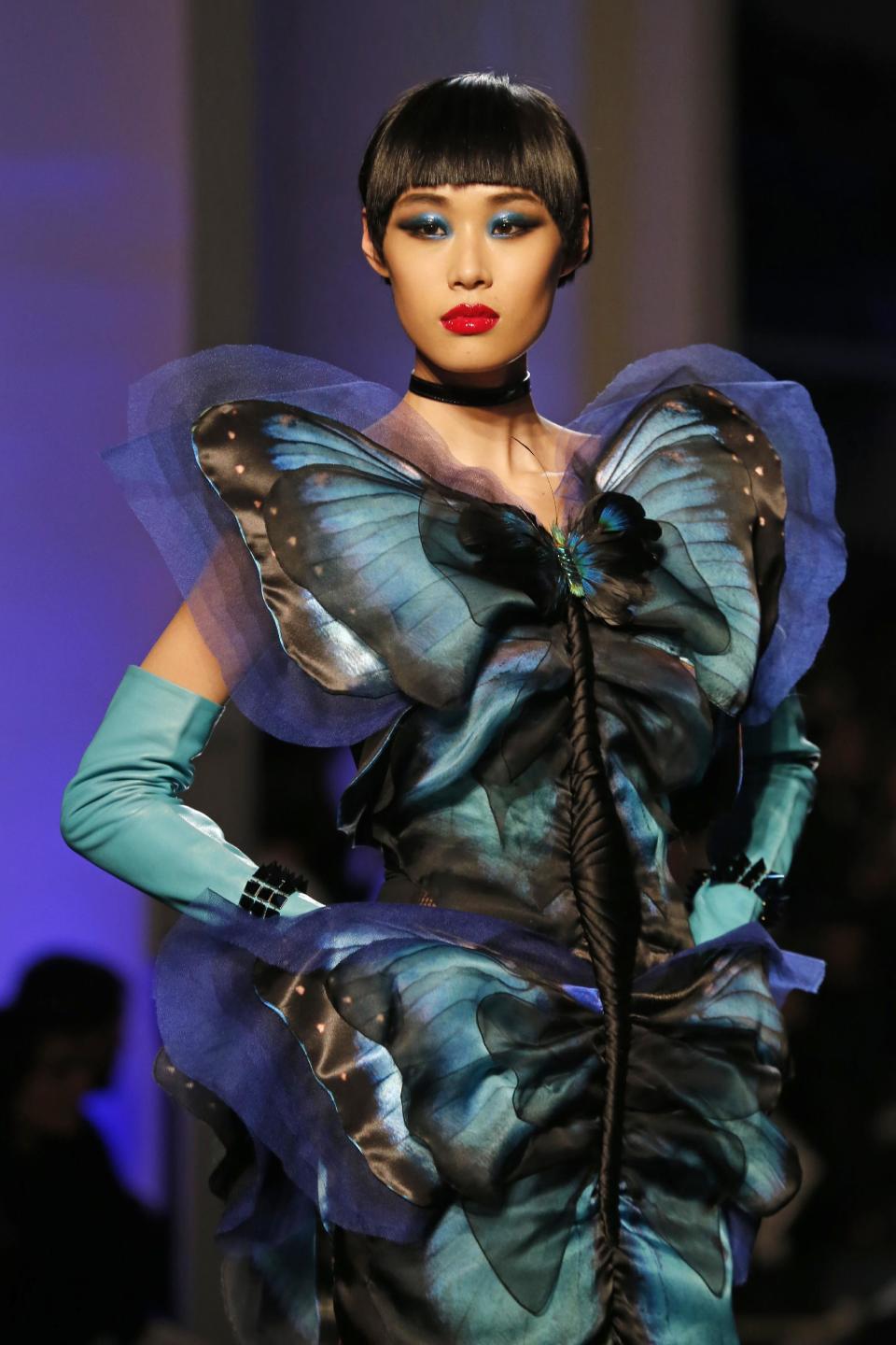 A model wears a creation as part of the Jean-Paul Gaultier's Spring-Summer 2014 Haute Couture fashion collection, presented Wednesday, Jan. 22, 2014 in Paris. (AP Photo/Jacques Brinon)