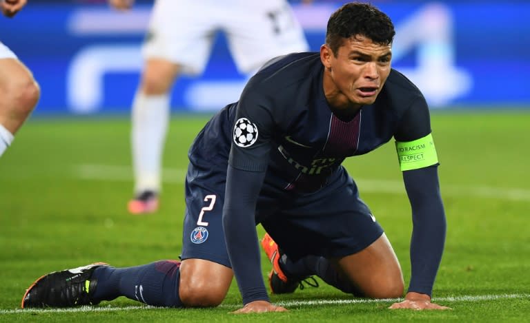 Paris Saint-Germain's Brazilian defender Thiago Silva will miss the Barcelona clash after sitting out in training