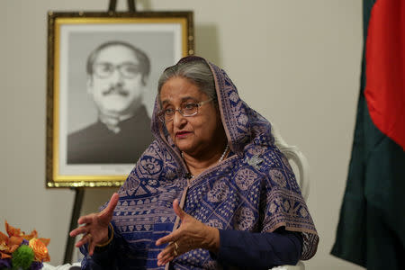 Bangladeshi Prime Minister, Sheikh Hasina speaks during an interview at Grand Hyatt Hotel in Manhattan, New York, U.S. September 25, 2018. REUTERS/Amr Alfiky