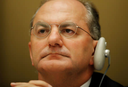 Peter Salama, Executive Director of the Health Emergencies Programme at the World Health Organization (WHO) attends a briefing for World Health Assembly (WHA) delegates on the Ebola outbreak response in Democratic Republic of the Congo at the United Nations in Geneva, Switzerland, May 23, 2018. REUTERS/Denis Balibouse