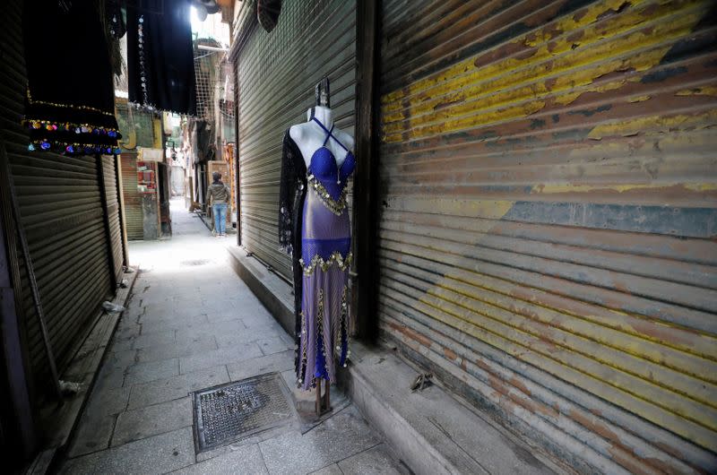 Closed shops are seen at a popular tourist area named "Khan el-Khalili" in the al-Hussein and Al-Azhar districts in Cairo