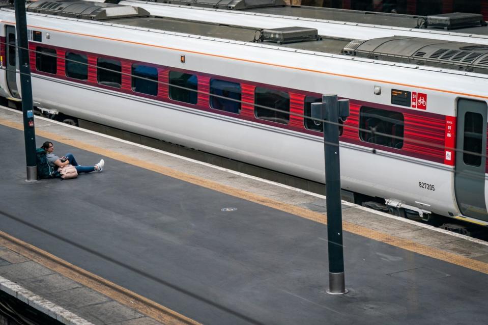 27 July 2022: A person waits for a train at Kings Cross Station as union members take part in a fresh strike over jobs, pay and conditions (PA)