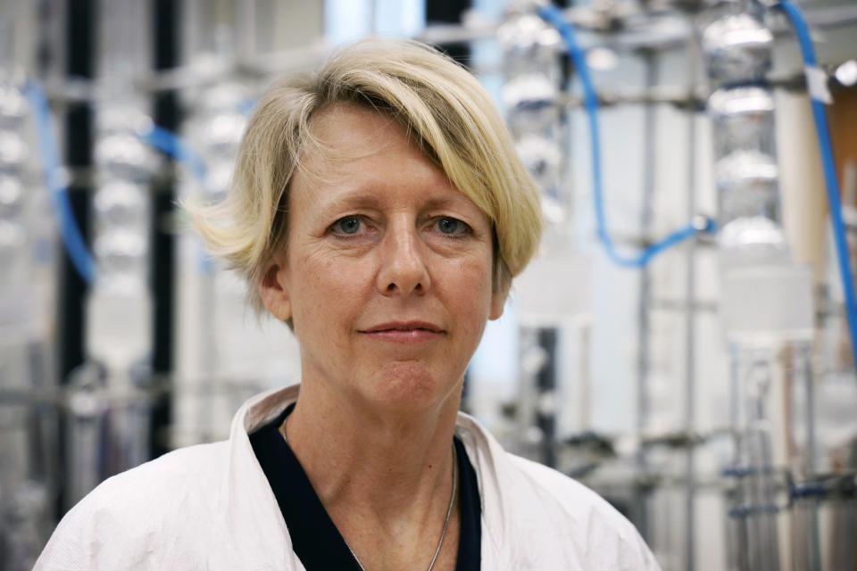 In this Sept. 3, 2019, photo, University of Iowa civil and environmental engineering professor Keri Hornbuckle poses for a photo in a university lab in Iowa City, Iowa. “There is a good reason PCBs were banned,” she said. (AP Photo/Charlie Neibergall)