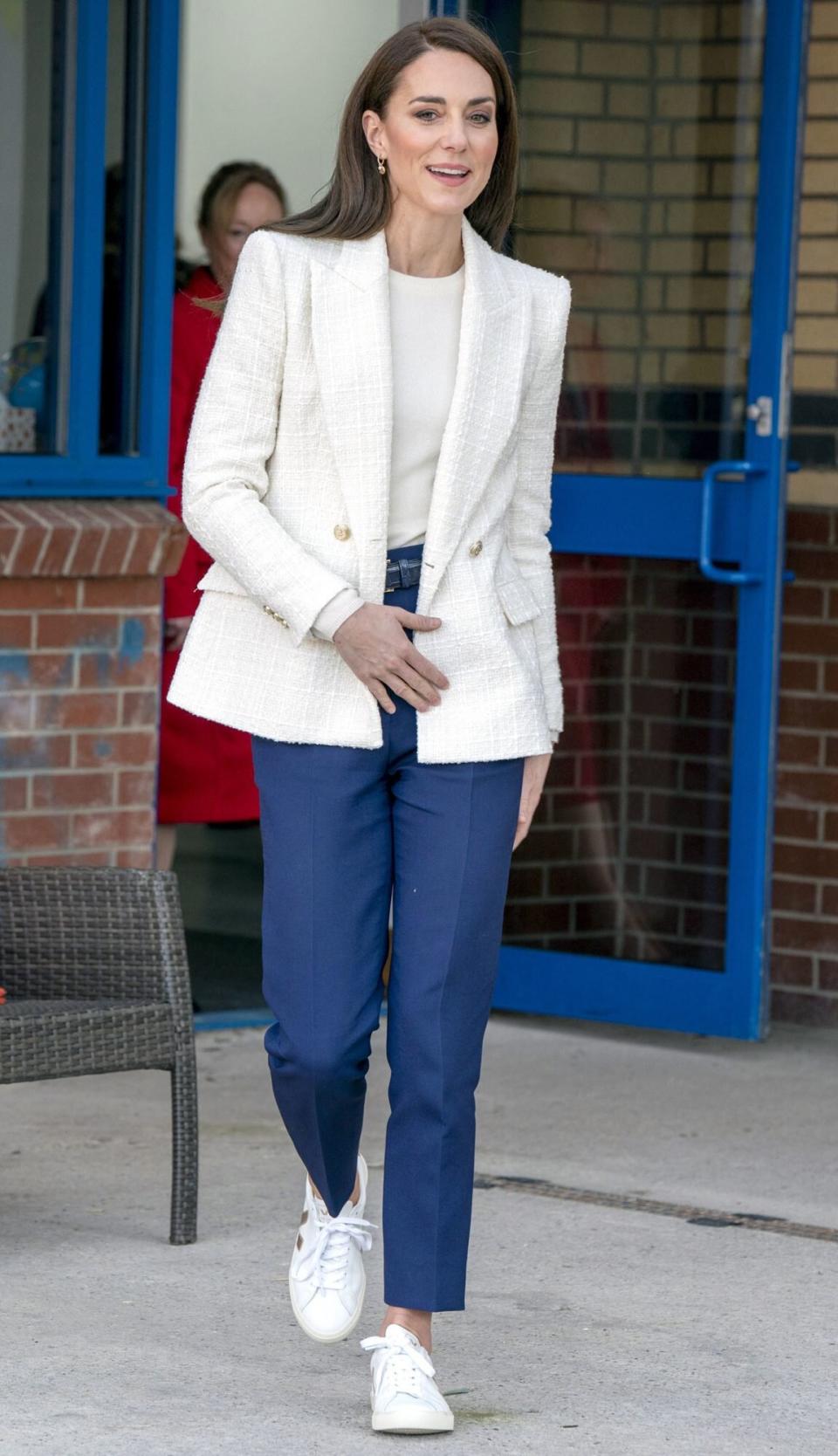 Kate, Princess of Wales, during a visit to Landau Forte College, in Derby