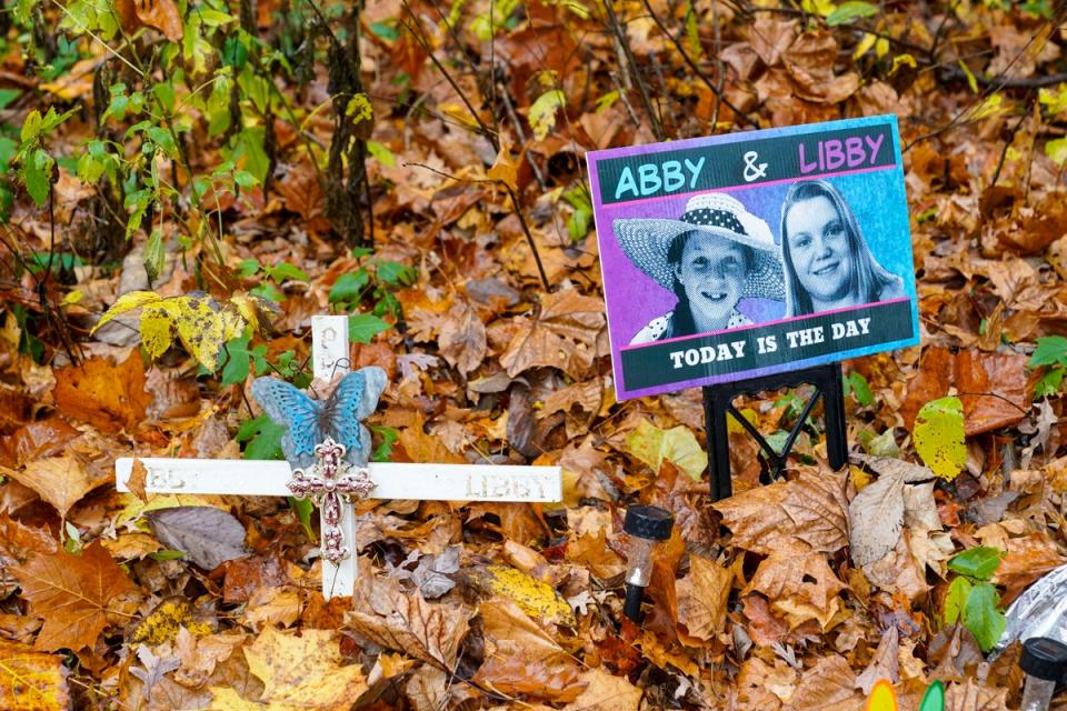 A makeshift memorial for Libby and Abby close to where their bodies were found (Copyright 2022 The Associated Press. All rights reserved.)