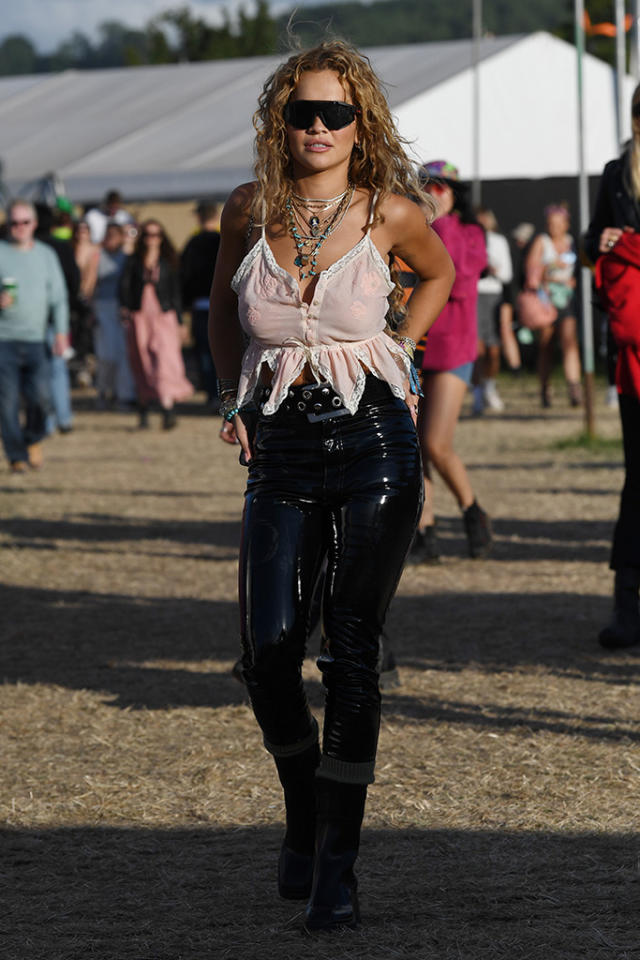 Rita Ora Wears Boho-Meets-Rock Outfit in Patent Leather Pants at  Glastonbury Festival - Yahoo Sports