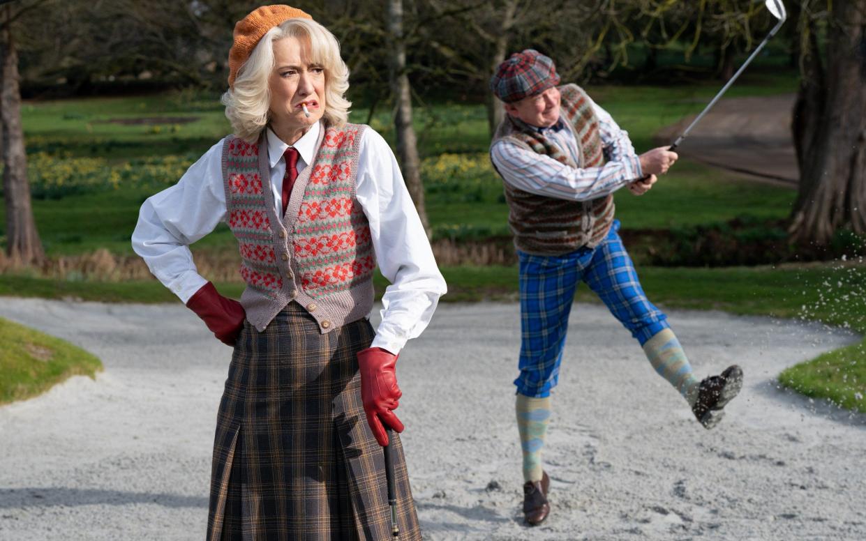 Haydn Gwynne as Queen Camilla and Harry Enfield as King Charles III in The Windsors Coronation Special, broadcast earlier this year