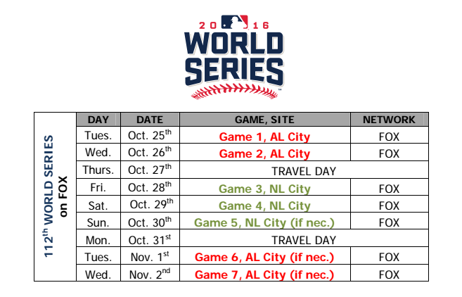 2016 World Series schedule.