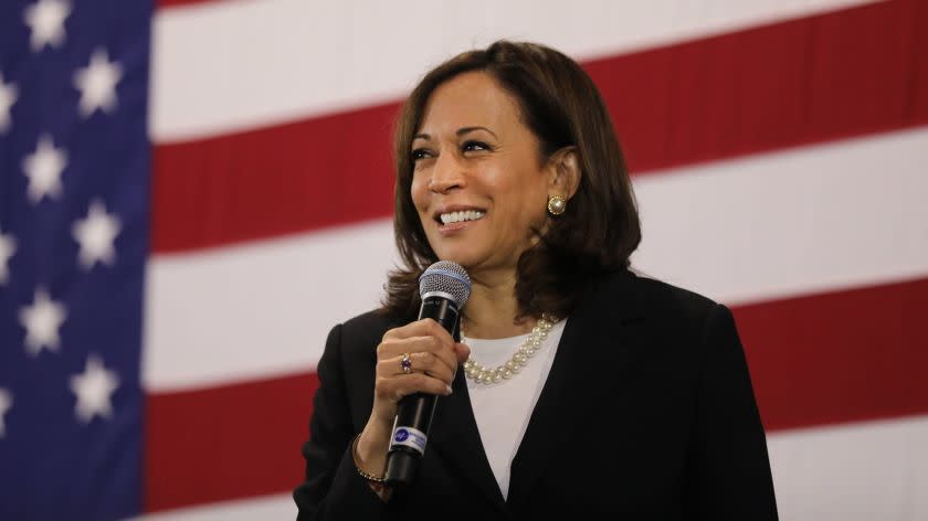 NASHUA, NEW HAMPSHIRE - MAY 15: Democratic presidential candidate U.S. Sen. Kamala Harris (D-CA) speaks at a campaign stop on May 15, 2019 in Nashua, New Hampshire. The Democrat and California senator is looking to differentiate herself from current front runner former Vice President Joe Biden who recently took a campaign swing through New Hampshire. (Photo by Spencer Platt/Getty Images) ** OUTS - ELSENT, FPG, CM - OUTS * NM, PH, VA if sourced by CT, LA or MoD **