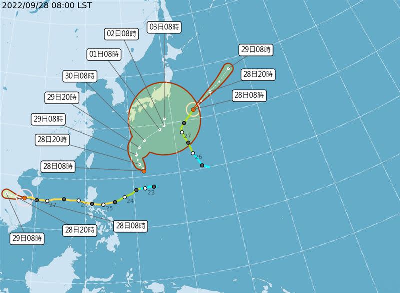 熱帶性低氣壓TD21生成，最快24小時內發展成今年第18號颱風「洛克」。（圖／翻攝自氣象局）