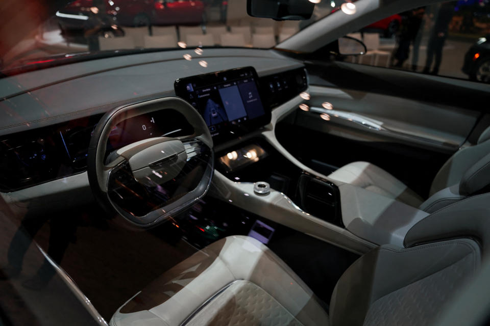 The interior of the Chrysler Airflow concept is displayed at the New York International Auto Show, in Manhattan, New York City, U.S., April 5, 2023. REUTERS/David 'Dee' Delgado