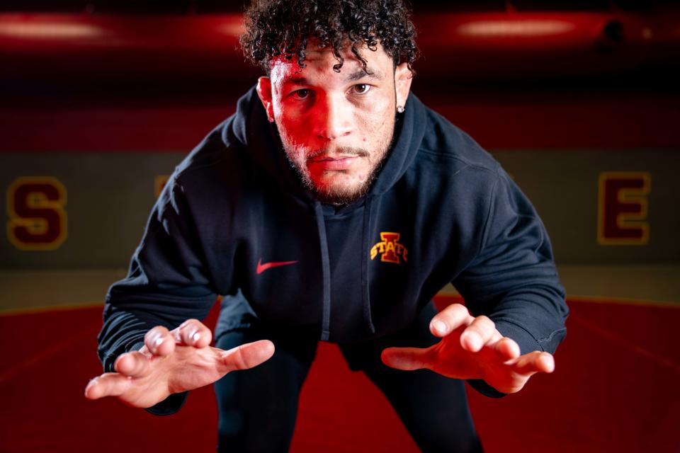 Yonger Bastida stands for a photo during Iowa State wrestling media day in Ames, Tuesday, Oct. 31, 2023.