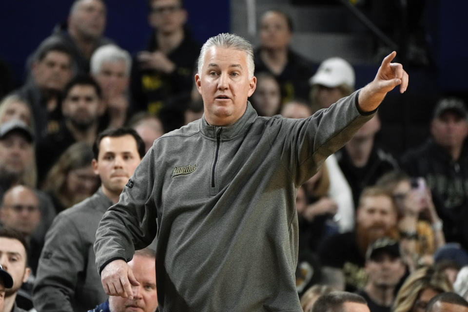 Purdue head coach Matt Painter watches against Michigan in the second half of an NCAA college basketball game in Ann Arbor, Mich., Sunday, Feb. 25, 2024. (AP Photo/Paul Sancya)