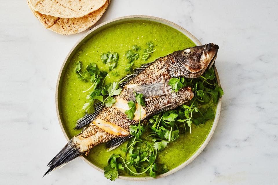 Fried Whole Fish with Tomatillo Sauce