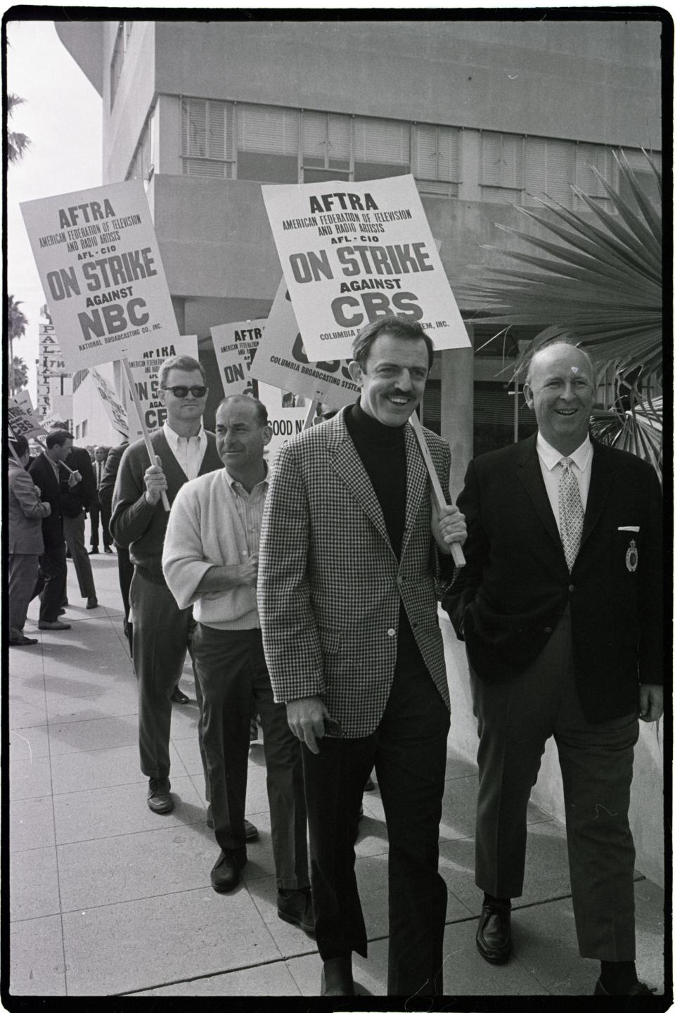 john astin joins aftra picket line