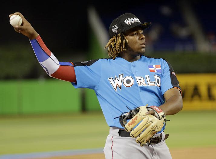 Vladimir Guerrero’s is aiming to follow in his father’s Hall of Fame footsteps. (AP)