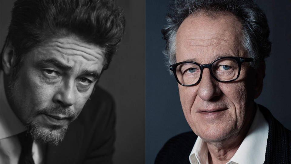 Karlovy Vary 2021 VIPs Benicio del Toro and Geoffrey Rush - Credit: Courtesy of Maurice Haas; Jeff Vespa/Contour by Getty Images