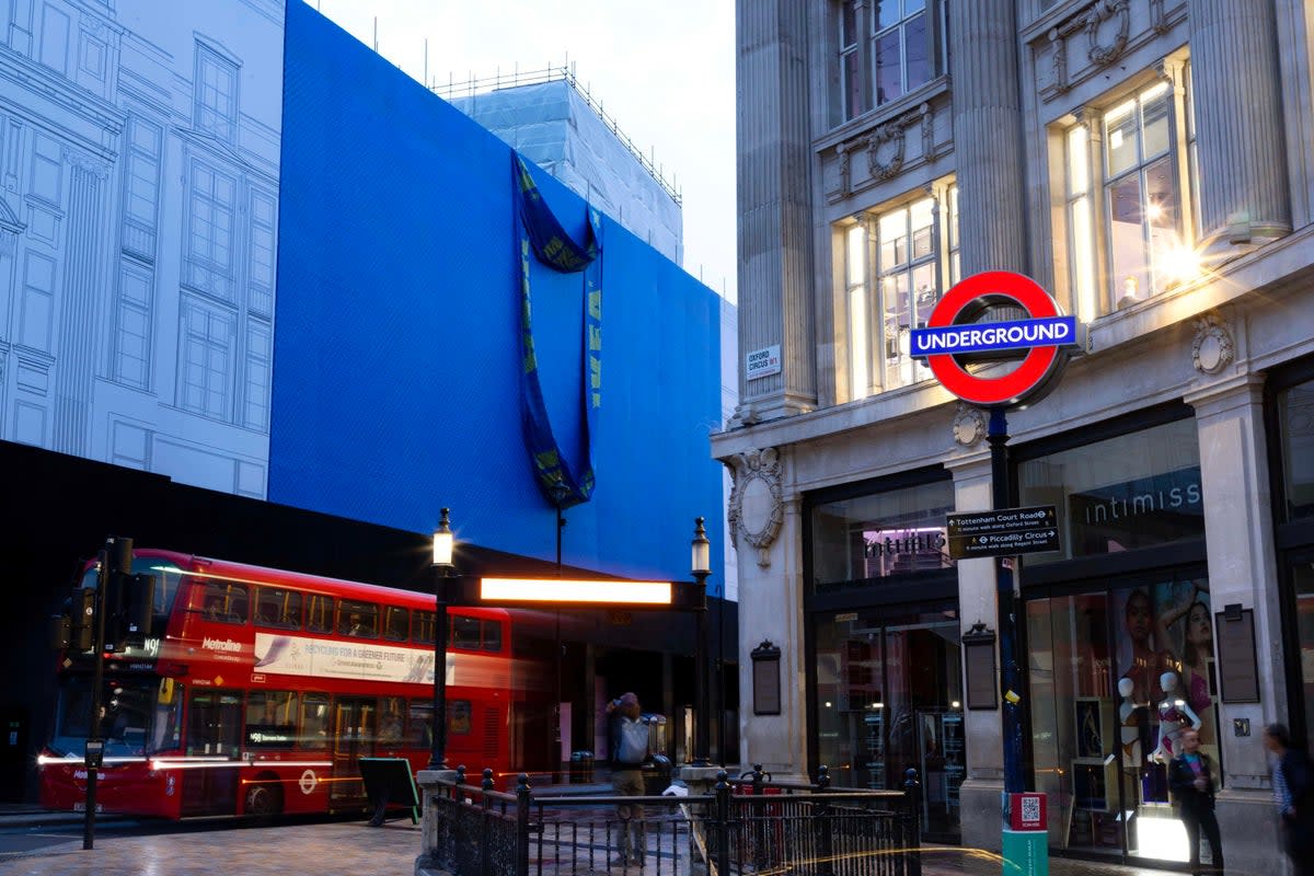 The façade is currently wrapped in a signature Frakta bag (PA)