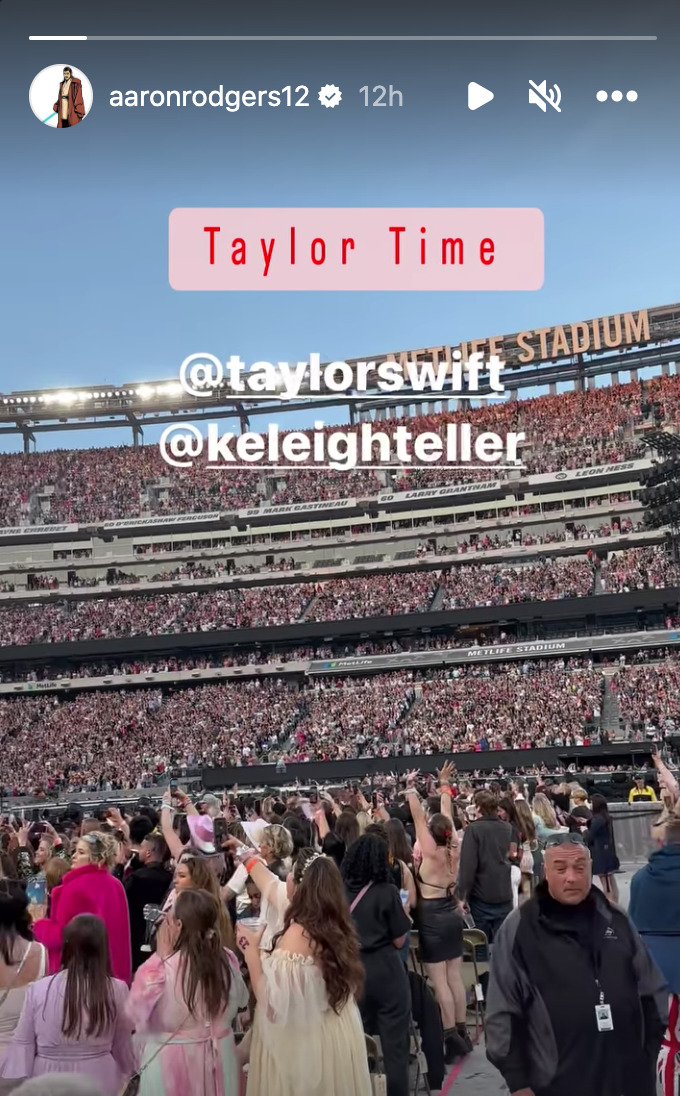 Aaron Rodgers snapped an Instagram Story from his seat at the Taylor Swift concert. (Instagram/Aaron Rodgers)