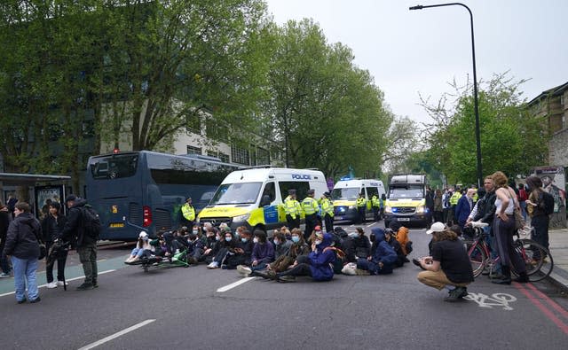 Protestors blocking the road 