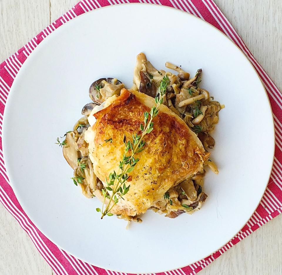 Crispy Chicken Thighs with Wild Mushrooms