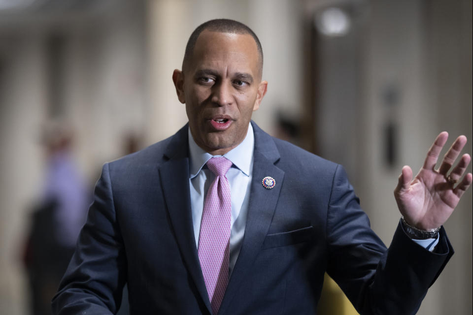 House Democratic Caucus Chair Hakeem Jeffries, D-N.Y., arrives for leadership elections at the Capitol in Washington, Wednesday, Nov. 30, 2022. Jeffries has been elected House Democratic leader and will become in the new year the first Black American to lead a major political party in Congress. (AP Photo/J. Scott Applewhite)