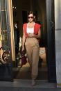 <p>Bella Hadid wears the I.AM.GIA Cobain cargo pants in tan. (Photo: Backgrid) </p>