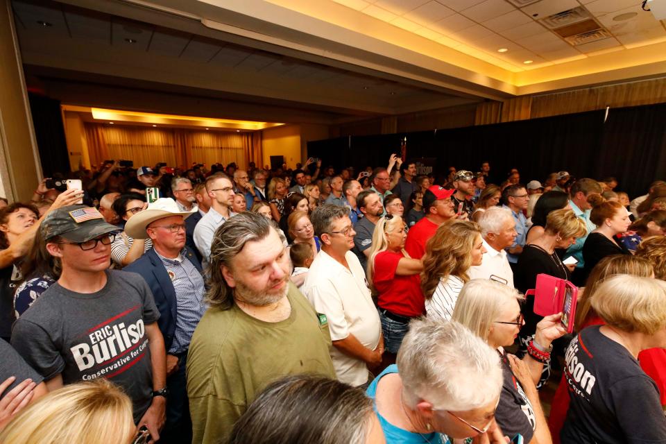 A standing room only crowd turned out as Sen. Ted Cruz campaigned on behalf of Eric Burlison and Eric Schmitt at Ocean Zen in Springfield on July 23, 2022.