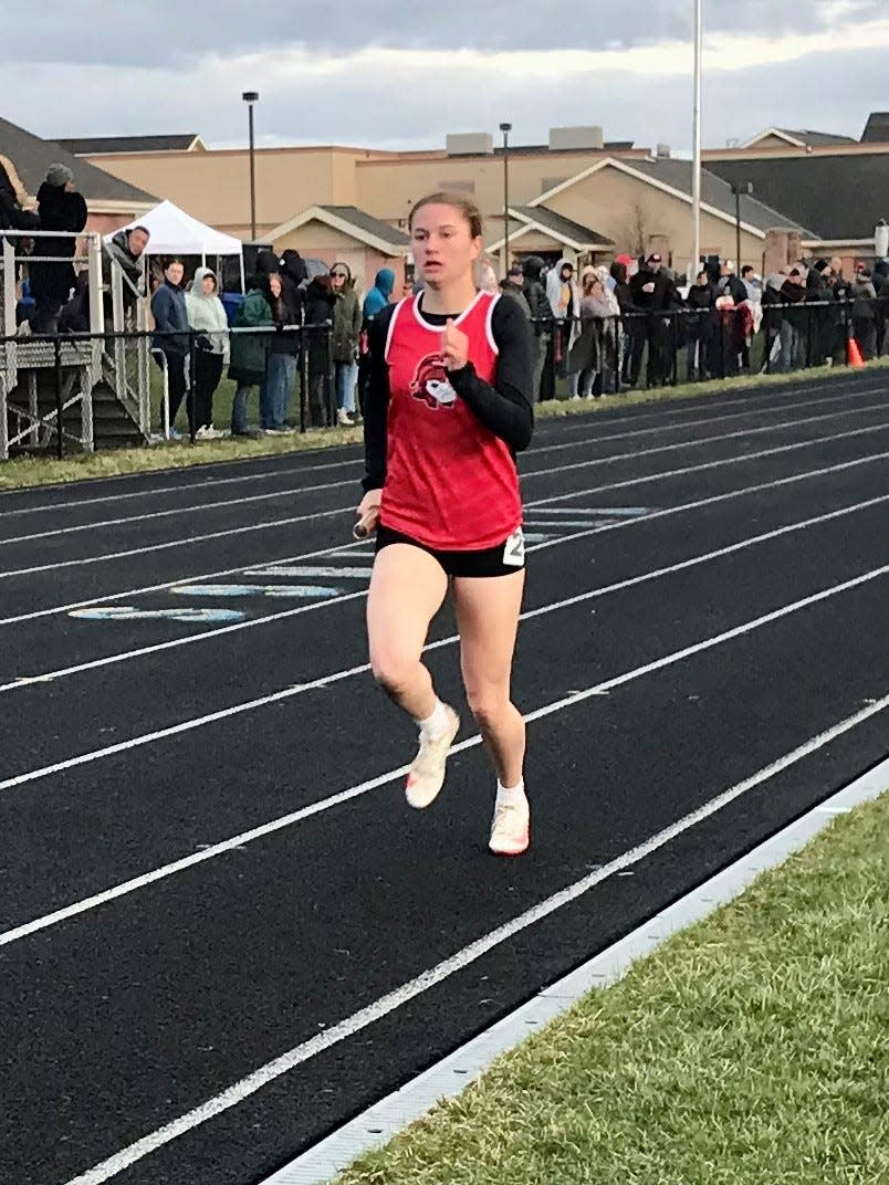 Pleasant's Whitney Waddell runs at the Keller/Rich RV Relays earlier this season. She helped the 4x800-meter team to a regional championship and qualified for the regional finals in the 400.