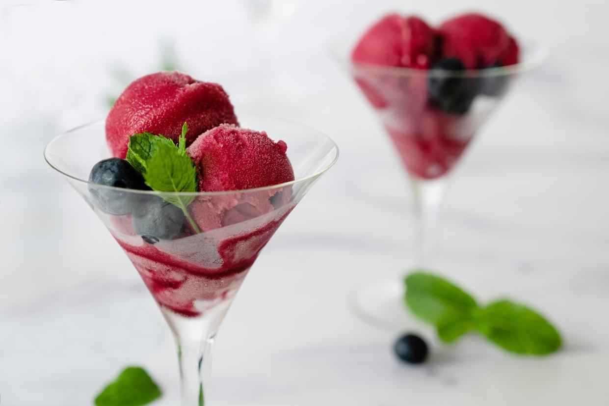 raspberry sorbet in glass