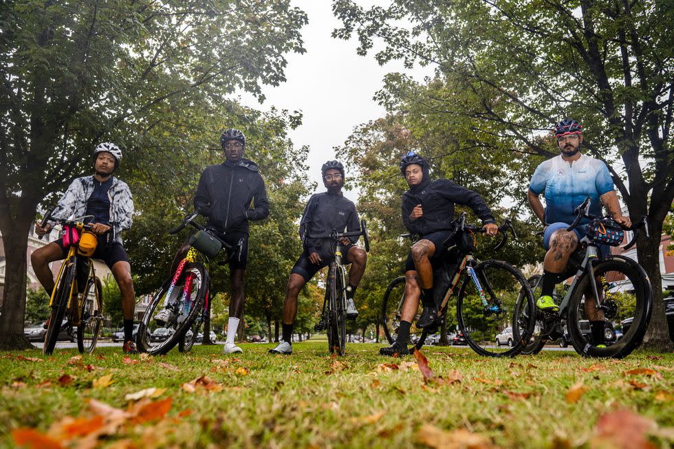 From left: Rashad Mahoney, Richard Carson, Alexander Olbrich, Shackelford, and Edward Garabito. (Photo by Timothy Nwachukwu via bicycling.com)