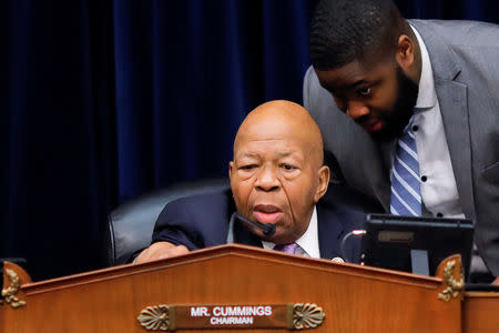 House Oversight and Reform Committee chairman Elijah Cummings (D-MD) chairs a committee meeting during which members debated issuing a subpoena to a former White House security clearance chief to respond to a whistleblower's allegations that career officials' decisions to deny security clearances to Donald Trump advisors were inappropriately reversed on Capitol Hill in Washington, U.S., April 2, 2019. REUTERS/Carlos Barria