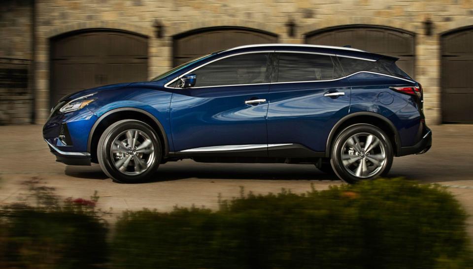 <p><strong>MSRP: </strong>$32,415 <strong>Engine:</strong> 3.5-liter V-6 <strong>EPA Combined:</strong> 23 mpg </p><p>This <a href="https://www.caranddriver.com/nissan/murano" rel="nofollow noopener" target="_blank" data-ylk="slk:Murano;elm:context_link;itc:0;sec:content-canvas" class="link ">Murano</a> is easily the most fashion-forward of this group of affordable mid-sizers. Inside this two-row SUV you'll find a stylish, plush cabin with lots of standard features. It doesn't drive as sporty as it looks, however. Despite its strong 260-hp V-6, it will only tow 1500 pounds, and its handling is uninspired. </p>