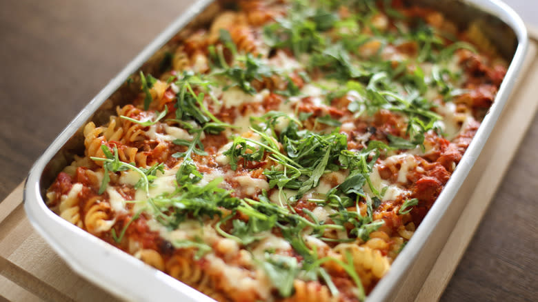 Baked pasta in a dish