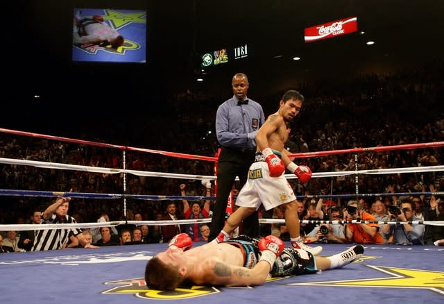 Hatton was knocked out in the second round by Pacquiao