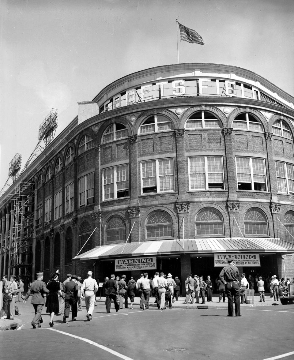 FILE - This undated file photo shows the entrance of Ebbets Field Stadium in the Brooklyn borough of New York. It was like a death in the family for Brooklyn baseball fans when their beloved Dodgers left the borough behind for the California coast. A new chapter in Brooklyn's history begins Friday Sept. 21, 2012 when the Brooklyn Nets new arena will open, just across the street from the spot where the Dodgers owner once tried to build a baseball stadium that never saw the light of day. (AP Photo, File)