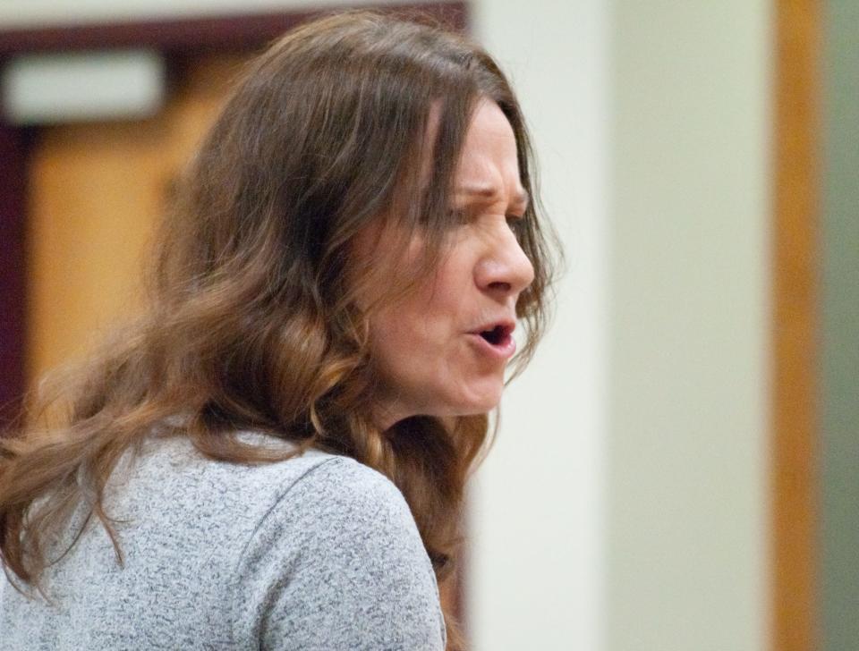 Amy Duncan, worship director at Shepherd of the Lakes Church, speaks with emotion to the feeling of betrayal she felt as a result of some of Mark Milatz's actions at the church where Milatz was pastor during his embezzlement sentencing Thursday, May 26, 2022.