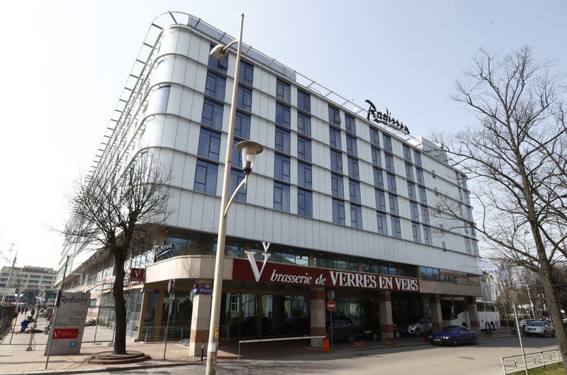 A general view shows the Radisson Blu hotel, which was chosen to be the venue specific team hotel during the 2018 FIFA World Cup, in Kaliningrad