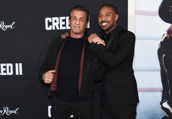 NEW YORK, NEW YORK - NOVEMBER 14: Sylvester Stallone and Michael B. Jordan attend the &#39;Creed II&#39; New York Premiere at AMC Loews Lincoln Square on November 14, 2018 in New York City. (Photo by Daniel Zuchnik/WireImage)