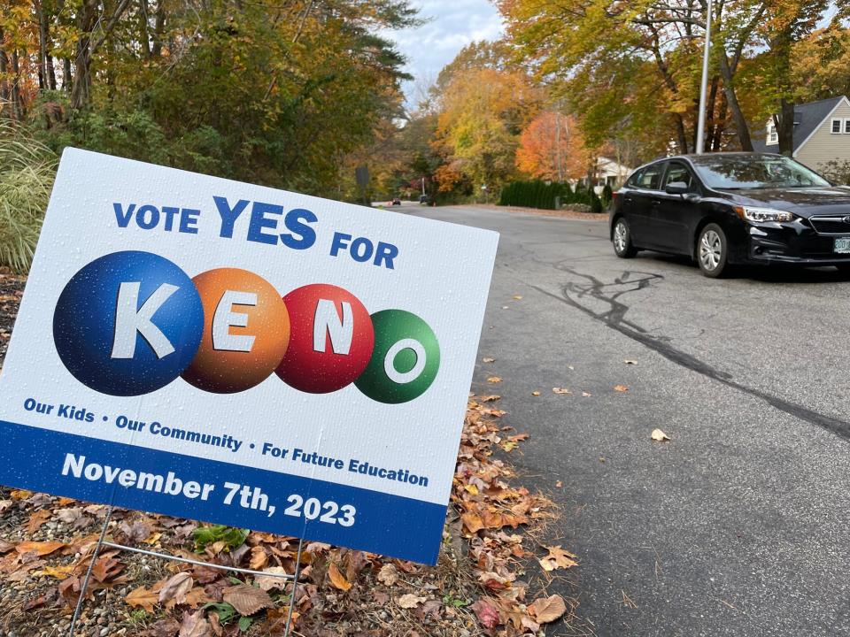 A vote "yes" for Keno gambling sign is seen on a lawn on Hoover Drive Tuesday, Oct. 24, 2023, in Portsmouth.