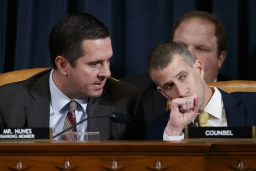 Devin Nunes (L), top Republican on the House Intelligence Committee, and Republican legal counsel Steve Castor questioned witnesses on the third day of public impeachment hearings investigating whether President Donald Trump abused the powers of his office