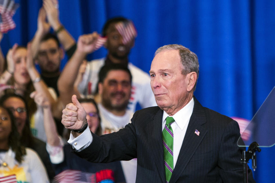 Former Democratic presidential candidate Mike Bloomberg in March as he announces the suspension of his campaign and his endorsement of former Vice President Joe Biden. (Photo: AP Photo/Eduardo Munoz Alvarez)