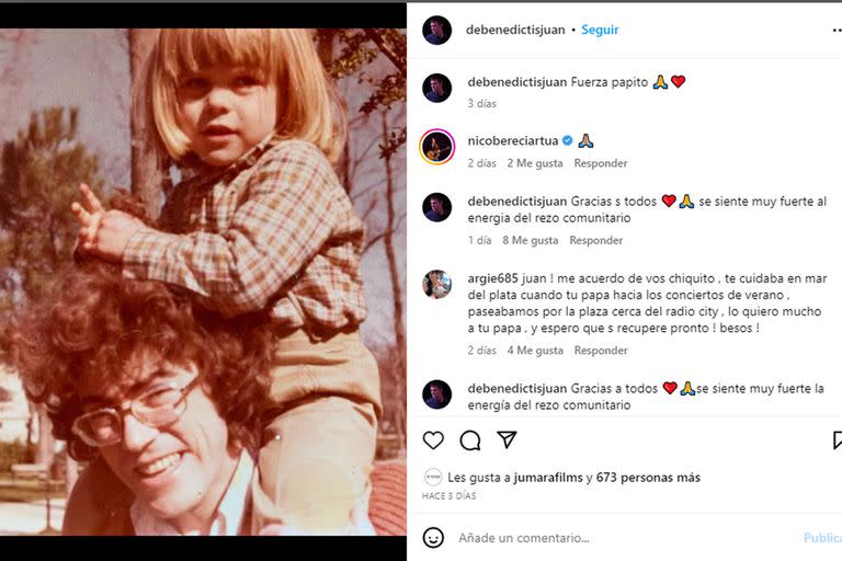 El posteo de Juan de Benedictis dedicado a su papá Piero