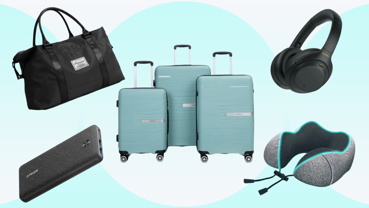 Travel accessories — power bank, weekend bag, luggage, headphones, neck rest