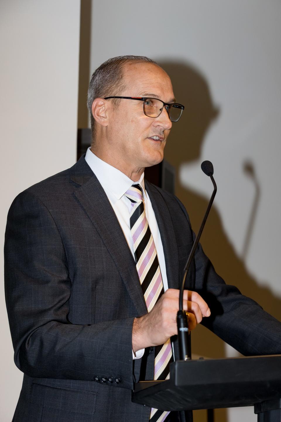 Interim City Manager Cary Westin speaks about the four El Paso Police Chief finalists at a meet and greet for the El Paso Community on Wednesday, Sept. 13, 2023, at the El Paso Museum of Art.