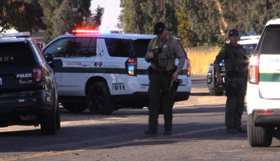 Deputies with the Fresno County Sheriff’s Office on scene at Island Waterpark Drive in Fresno, California on Sunday, Nov. 5, 2023.